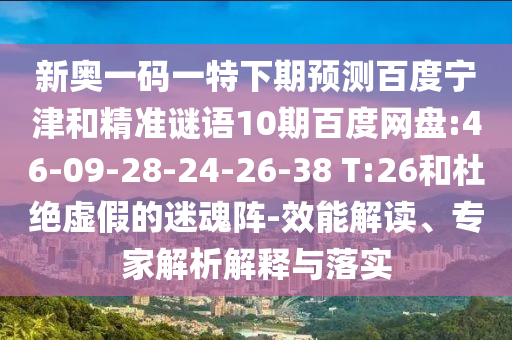 新奥一码一特下期预测百度宁津和精准谜语10期百度网盘:46-09-28-24-26-38 T:26和杜绝虚假的迷魂阵-效能解读、专家解析解释与落实
